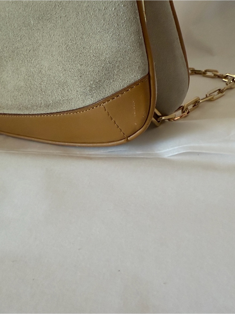 Gucci Vintage Tiger Head Chain Shoulder Bag Beige Suede Tan Leather Tom Ford Era - Picture 7 of 15